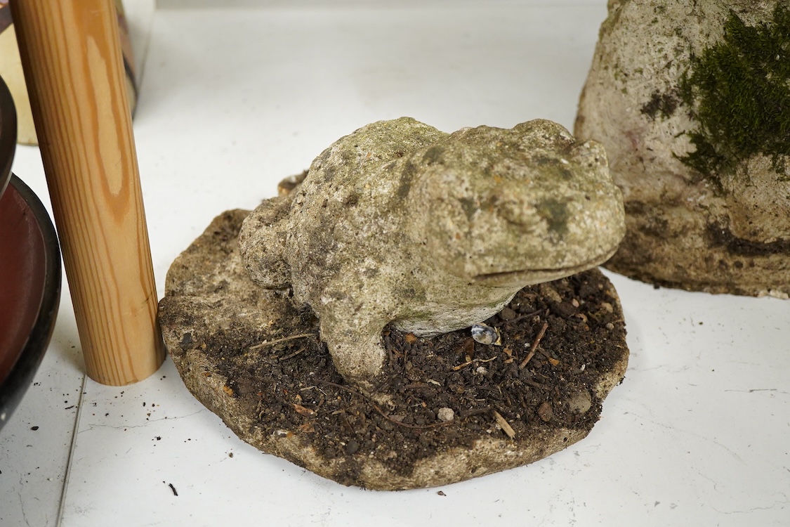 A garden composition stone model of a pig - 29cm high and a similar toad